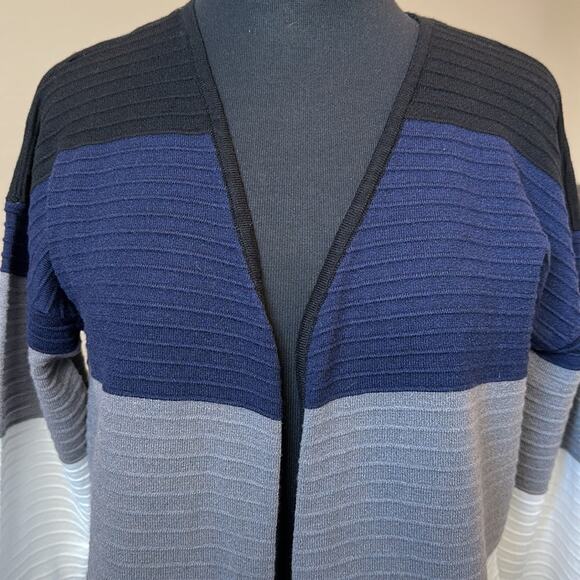 Sioni Open Front Color Block Cardigan Blue Gray White Black Size M - Picture 4 of 11